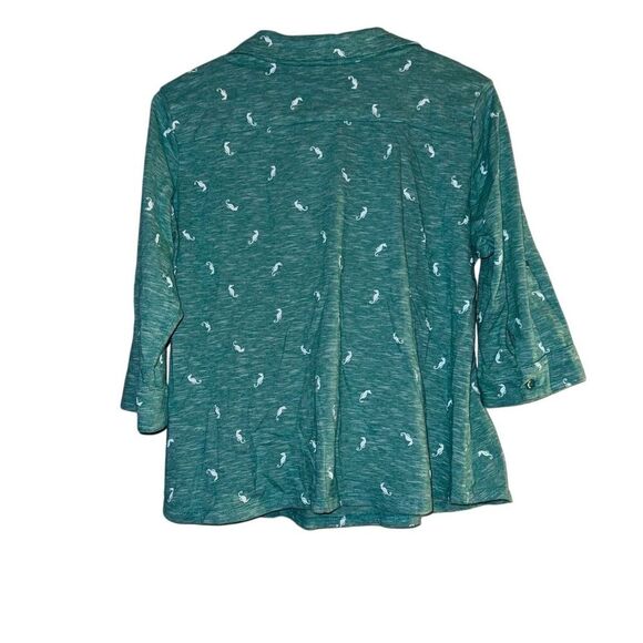 Coral Bay Petite Women's L Green Seahorse Print V-Neck Blouse 3/4 Sleeve - Picture 2 of 9
